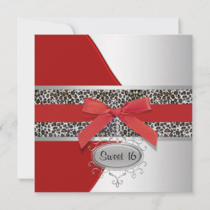 Invitación Fiesta de cumpleaños Sweet 16 Leopardo Rojo