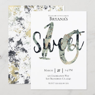 Invitación Fiesta de Cumpleaños Sweet 16 Moderna Negro Gris D