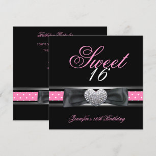 Invitación Fiesta de cumpleaños Sweet 16 negro rosa blanco Sp