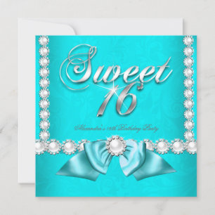 Invitación Fiesta de cumpleaños Sweet 16 Perlas Azules Teal A