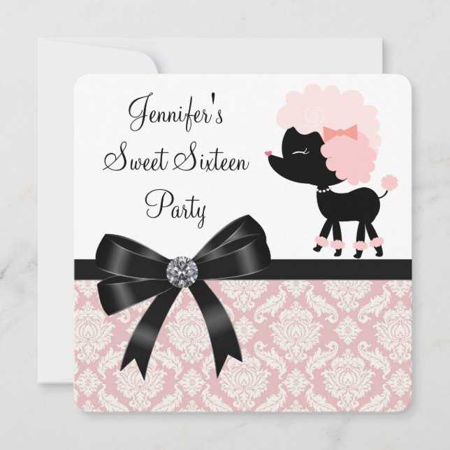 Invitación Fiesta de cumpleaños Sweet 16 Poodle Rosa (Anverso)