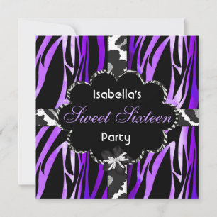 Invitación Fiesta de cumpleaños Sweet 16 púrpura negro blanco