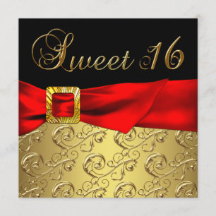 Invitación Fiesta de cumpleaños Sweet 16 Rojo Negro Oro