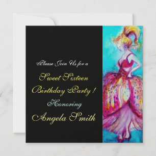 Invitación FIESTA DE CUMPLEAÑOS SWEET 16 Rosa Azul Turquesa N