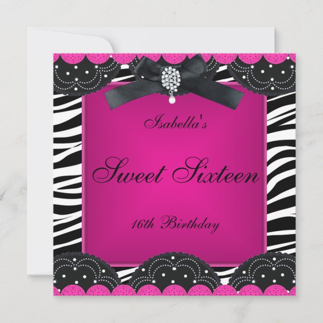 Invitación Fiesta de cumpleaños Sweet 16 Rosa caliente Negro  (Anverso)