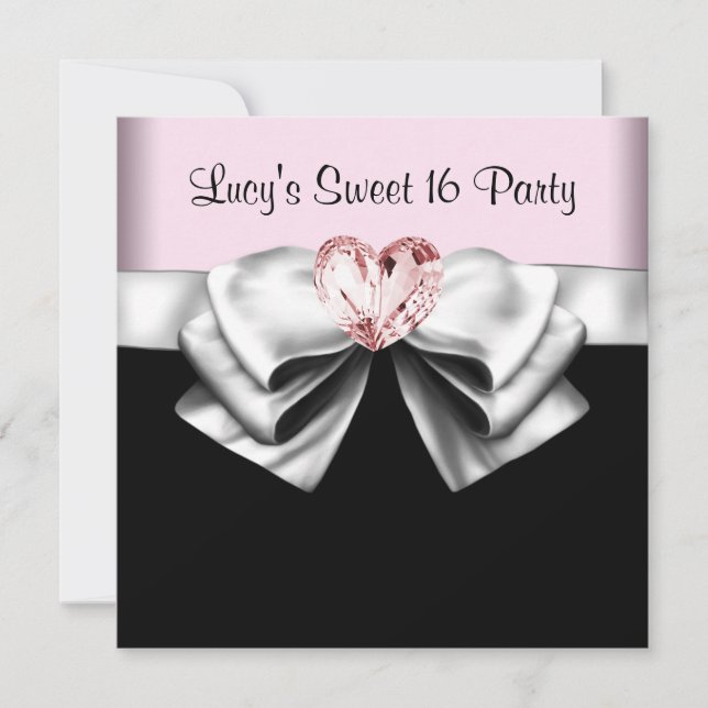 Invitación Fiesta de cumpleaños Sweet 16 rosa negro (Anverso)