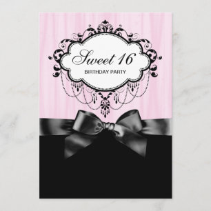 Invitación Fiesta de cumpleaños Sweet 16 rosa negro