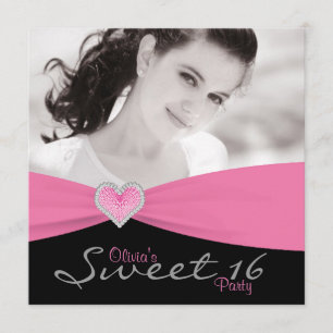 Invitación Fiesta de cumpleaños Sweet 16 rosa negro