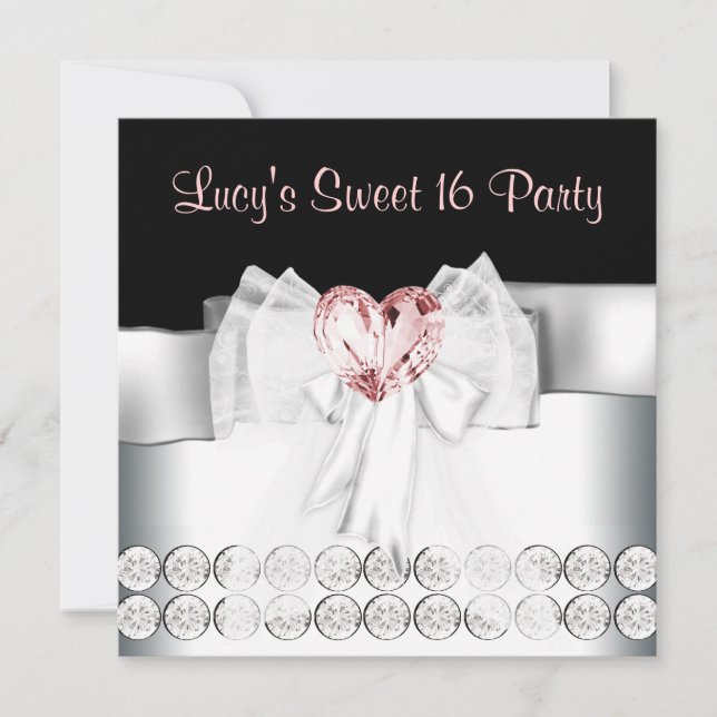 Invitación Fiesta de cumpleaños Sweet 16 rosa negro (Anverso)