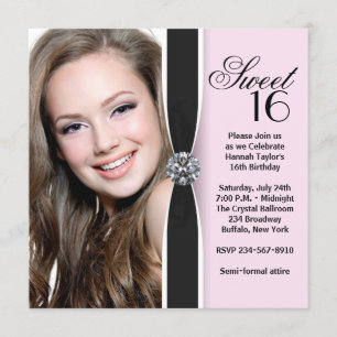 Invitación Fiesta de cumpleaños Sweet 16 rosa negro Foto