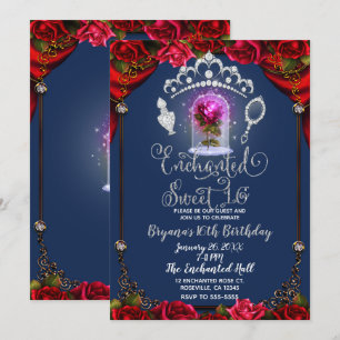 Invitación Fiesta de Cumpleaños Sweet 16 Rosa Roja Encantador