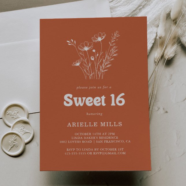 Invitación Fiesta de cumpleaños Sweet 16 Terracotta Wildflowe (Subido por el creador)