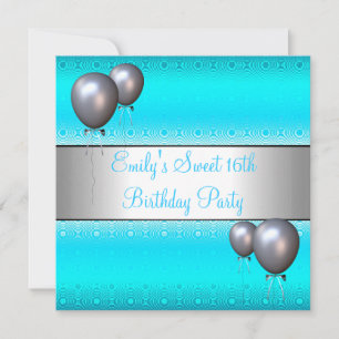 Invitación Fiesta de Cumpleaños Sweet 16th Globo de Plata Aqu