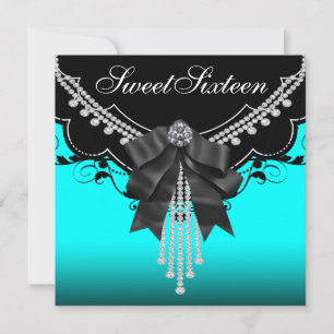 Invitación Fiesta de cumpleaños Sweet Sixteen azul turquesa n
