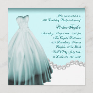 Invitación Fiesta de cumpleaños Sweet Sixteen azul turquesa y