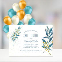 Fiesta de Cumpleaños Sweet Sixteen Blue Gold Glitt
