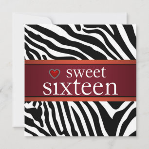 Invitación Fiesta de cumpleaños Sweet Sixteen cebra roja