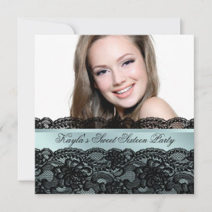 Invitación Fiesta de cumpleaños Sweet Sixteen con foto en neg