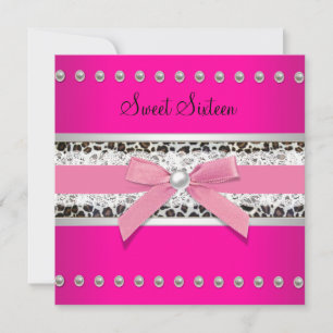 Invitación Fiesta de cumpleaños Sweet Sixteen con leopardo ro
