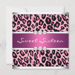 Invitación Fiesta de cumpleaños Sweet Sixteen con leopardo ro