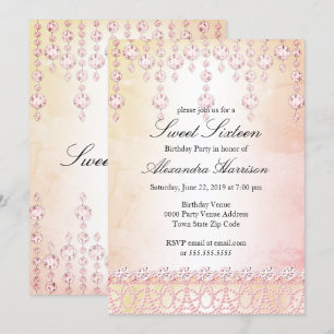 Invitación Fiesta de Cumpleaños Sweet Sixteen Cristal Rosa Pl