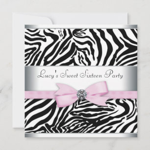 Invitación Fiesta de Cumpleaños Sweet Sixteen de Cebra Rosa