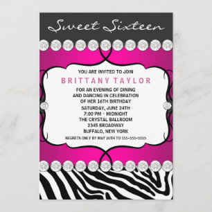 Invitación Fiesta de Cumpleaños Sweet Sixteen de Cebra Rosa C