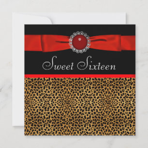 Invitación Fiesta de Cumpleaños Sweet Sixteen de Leopardo Roj