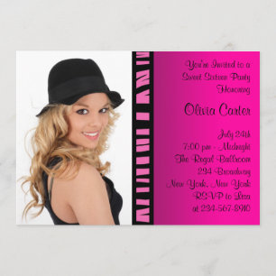 Invitación Fiesta de cumpleaños Sweet Sixteen de Pink Zebra P