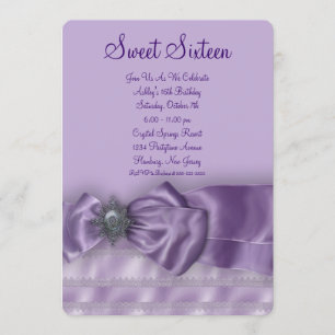 Invitación Fiesta de Cumpleaños Sweet Sixteen de Seda Púrpura
