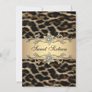 Invitación Fiesta de cumpleaños Sweet Sixteen Elegante Leopar
