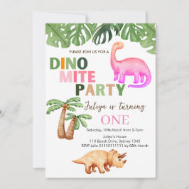 Invitación Fiesta de cumpleaños t-rex de Dino-mite rosa