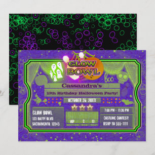 Invitación Fiesta de Cumpleaños Tazón VERDE y PURPURA Brillan
