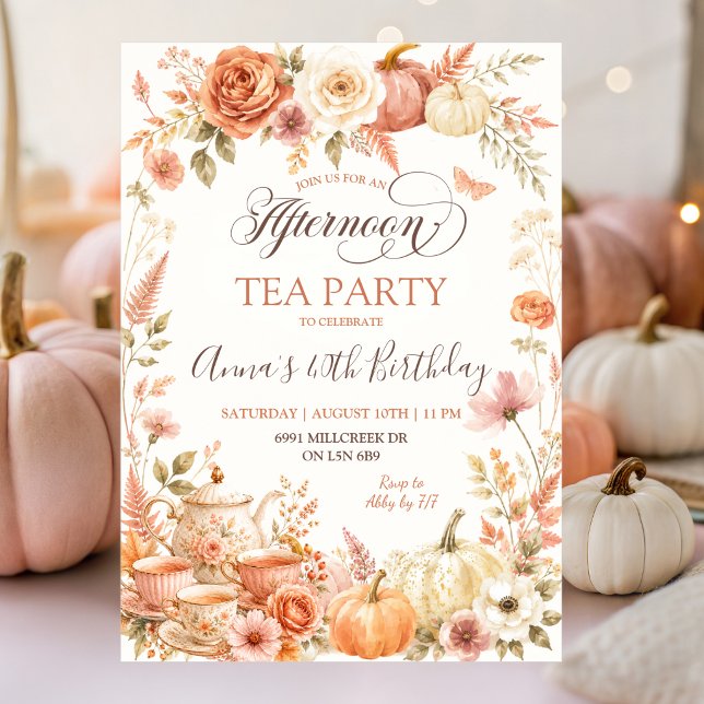 Invitación Fiesta de Cumpleaños Té de la Tarde de Otoño Flora (Subido por el creador)