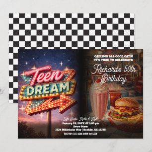 Invitación Fiesta de cumpleaños Teen Dream Retro Diner estilo
