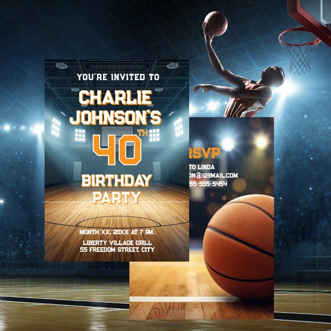 Invitación Fiesta de Cumpleaños Tema Baloncesto 40 años (Basketball Theme 40th Birthday Party Invitation)