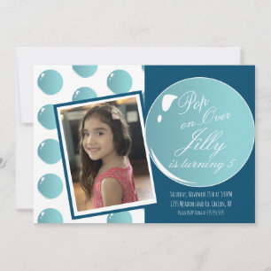 Invitación Fiesta de Cumpleaños Tema Burbujas Sobre Rosa