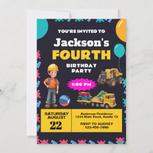 Invitación Fiesta de Cumpleaños Tema de Construcción