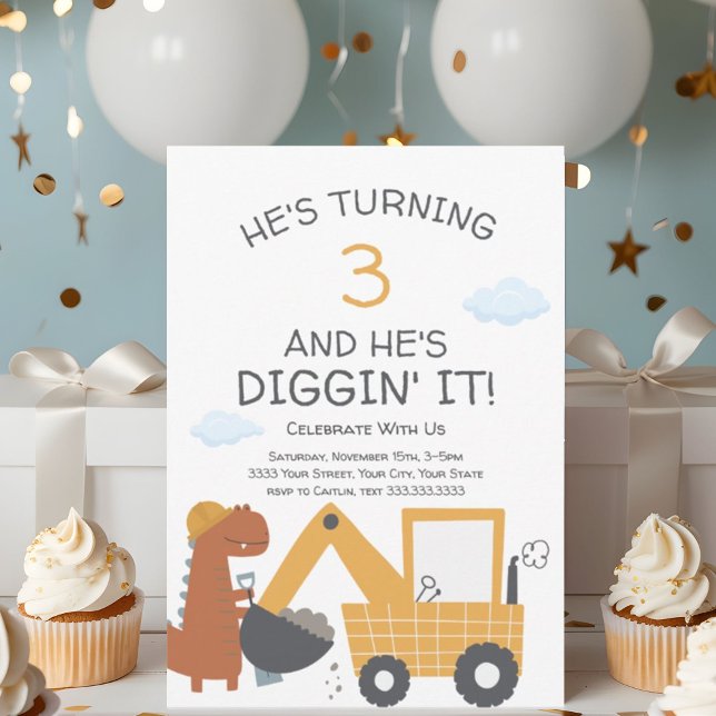 Invitación Fiesta de Cumpleaños Tema de Construcción Diggin'  (Subido por el creador)