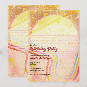 Invitación Fiesta de Cumpleaños Tema Retro Amarillo Vintage d