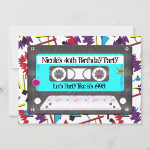 Invitación Fiesta de Cumpleaños Tema Retro de Cinta de Casete