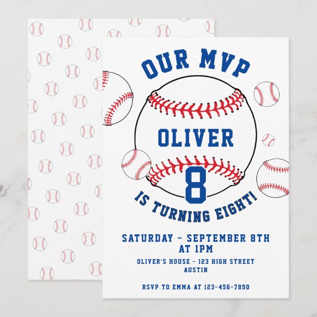 Invitación Fiesta de cumpleaños temática de béisbol para niño (Anverso / Reverso)