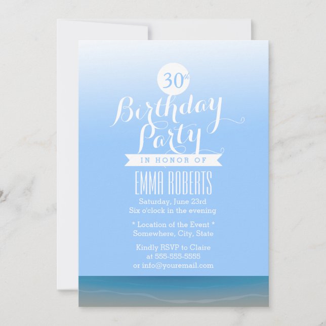 Invitación Fiesta de cumpleaños temática de Blue Sky Beach (Anverso)