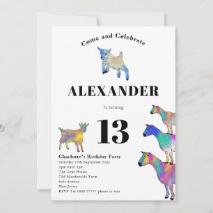 Invitación Fiesta de cumpleaños temática de cabra colorida