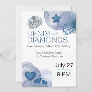 Invitación Fiesta de cumpleaños temática de denim y diamantes