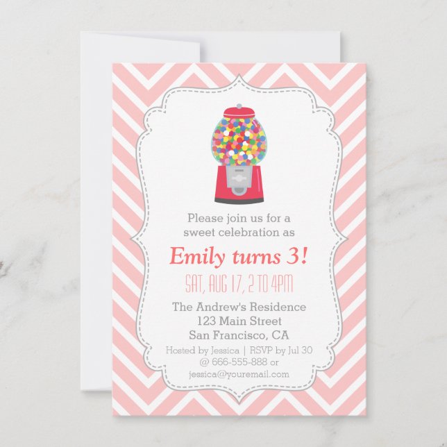 Invitación Fiesta de cumpleaños temática de dulces de máquina (Anverso)