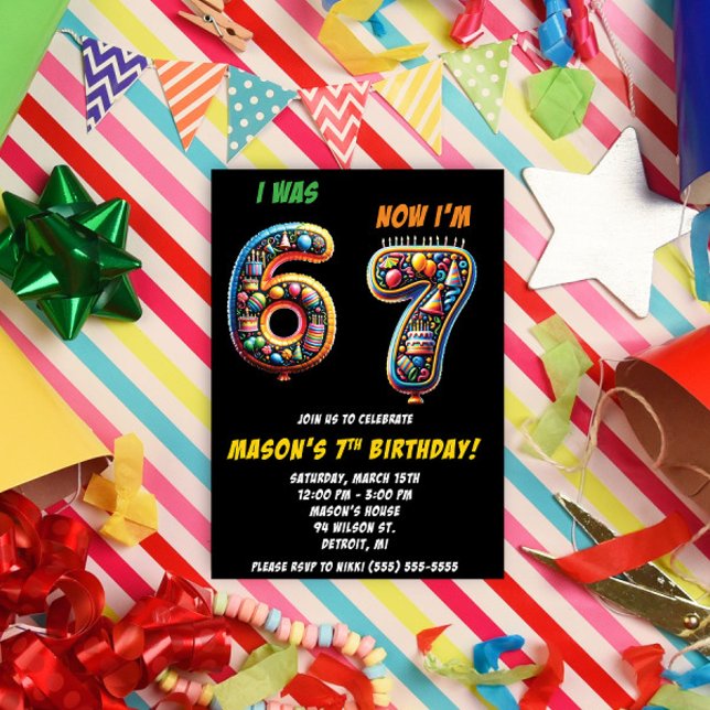 Invitación Fiesta de cumpleaños temática de globos de neón 67 (Subido por el creador)