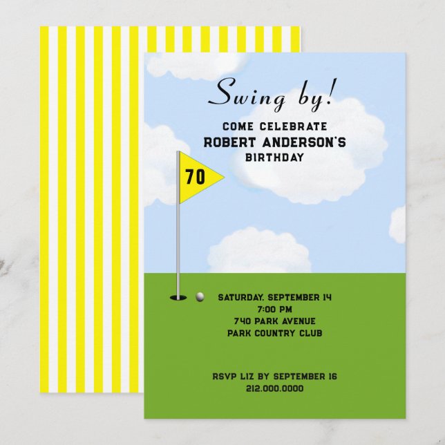 Invitación Fiesta de cumpleaños temática de golf (Anverso / Reverso)