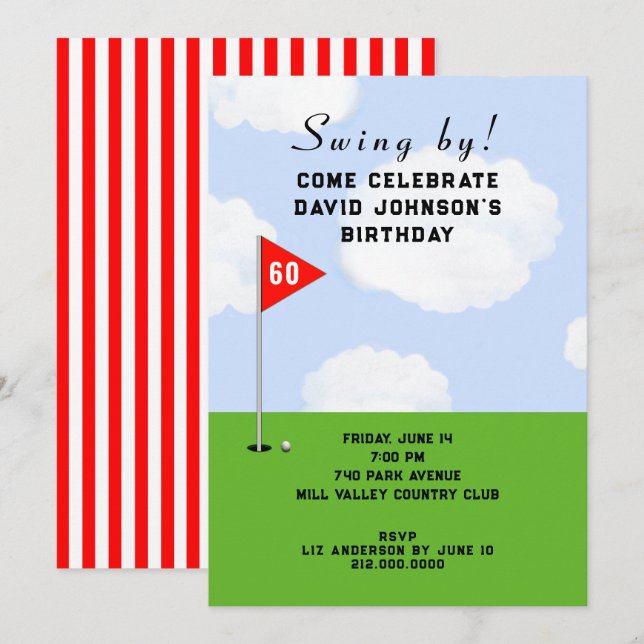 Invitación Fiesta de cumpleaños temática de golf (Anverso / Reverso)