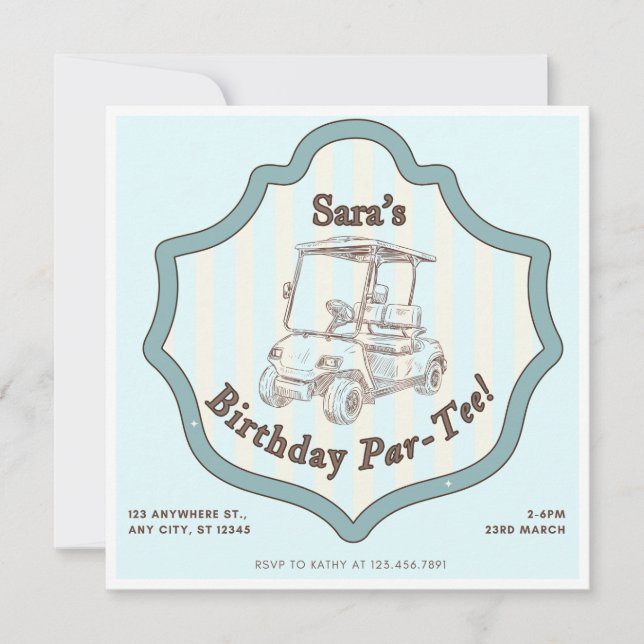 Invitación Fiesta de cumpleaños temática de golf (Anverso)